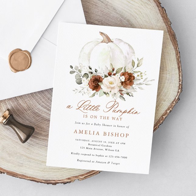 Floral Rust Pumpkin Greenery Fall Baby Shower Invi Invitation (Creator Uploaded)