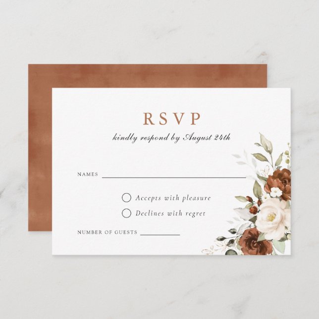 Floral Rust Pumpkin Greenery Fall Wedding RSVP Invitation (Front/Back)