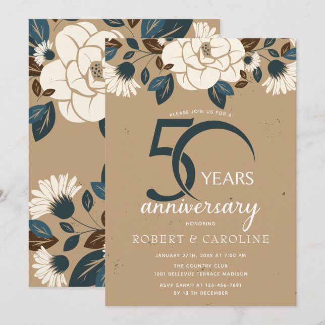 Floral Rustic 50th Wedding Anniversary Invitation (Front/Back)
