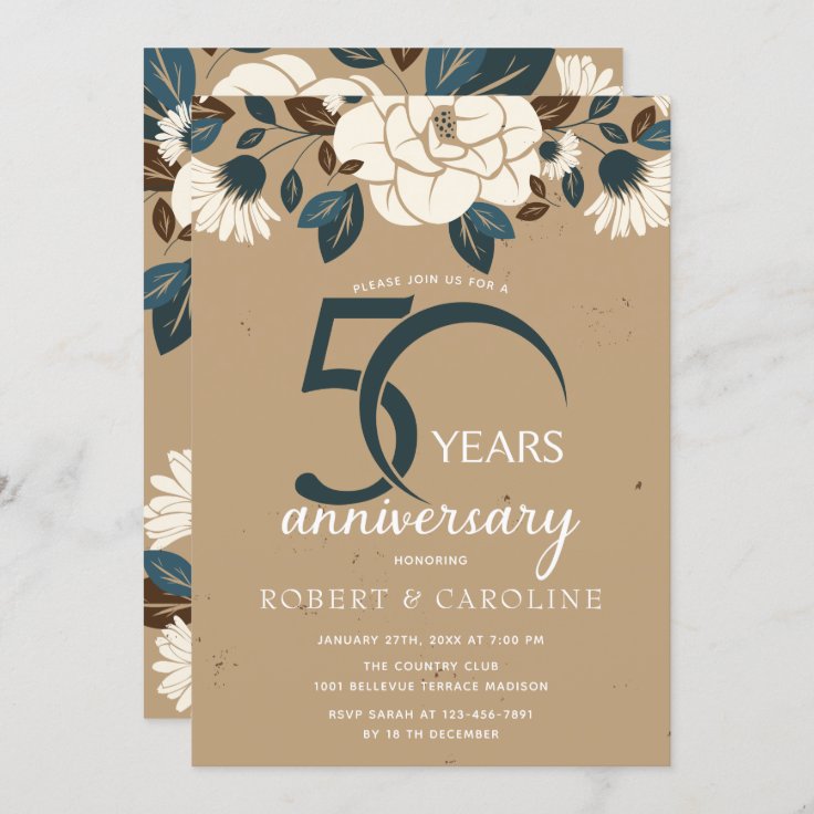 Floral Rustic 50th Wedding Anniversary Invitation | Zazzle