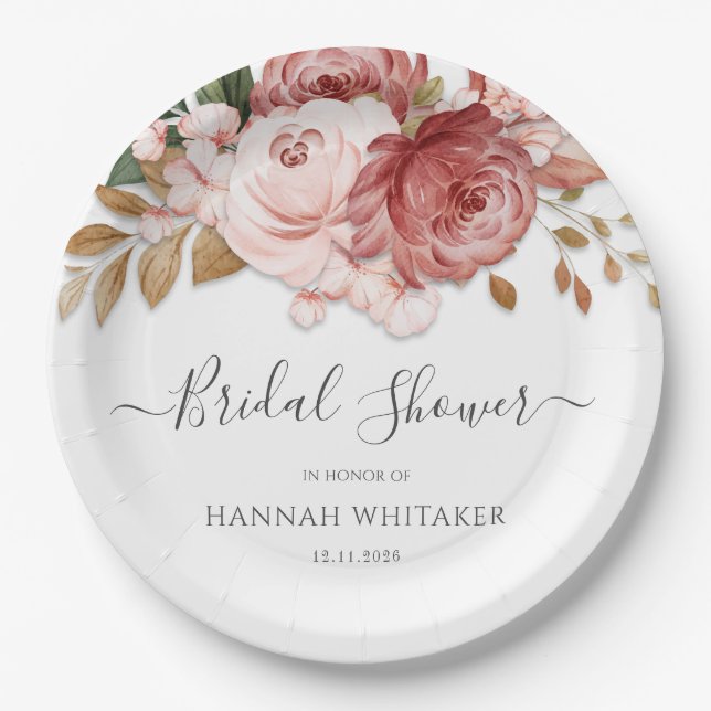 Floral Rustic Botanical Bloom Bridal Shower Paper Plates (Front)