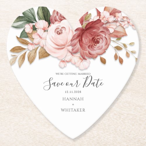 Floral Rustic Botanical Bloom Save the Date Paper Coaster