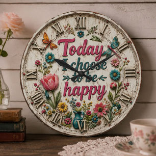 Floral Rustic Botanical Dragonfly Farmhouse Large Clock