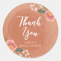 Floral Rustic Bridal Shower Thank You Round Classic Round Sticker
