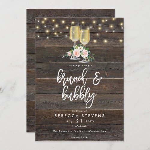floral rustic brunch and bubbly bridal shower invitation