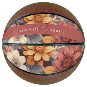 Floral rustic colorful bohemian botanical basketball