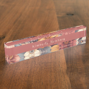 Floral rustic colorful bohemian botanical desk name plate