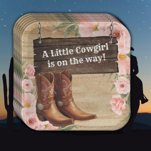 Floral Rustic Cowgirl Boots Baby Shower Paper Plates