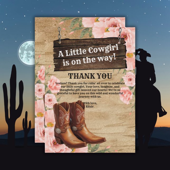 Floral Rustic Cowgirl Boots Flat Thank You Card (Creator Uploaded)