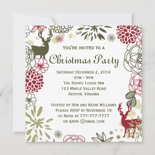 Floral Rustic Deer Christmas Party Invitation