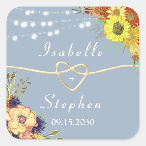 Floral Rustic Dusty Blue Wedding Favor Square Sticker