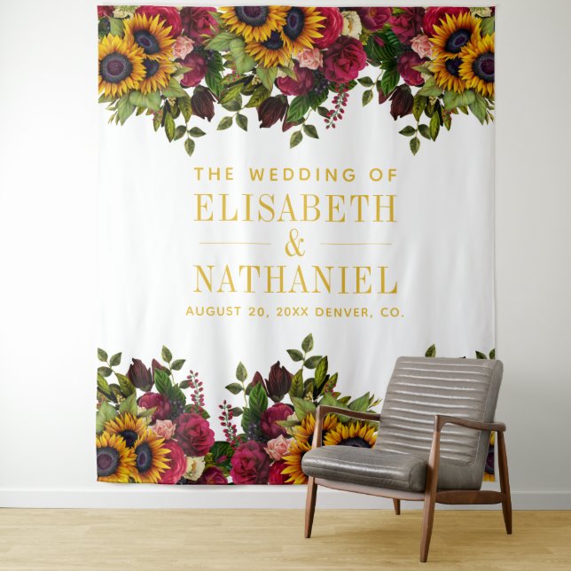Floral rustic elegant wedding photo booth backdrop (In Situ)