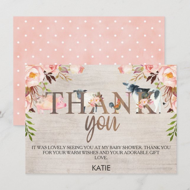 Floral Rustic Farm Baby Shower Thank You Card (Front/Back)