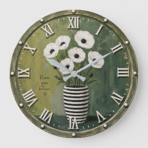 Floral Rustic Farmhouse Botanical Cottagecore Home Large Clock