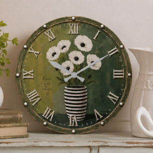 Floral Rustic Farmhouse Botanical Cottagecore Home Large Clock