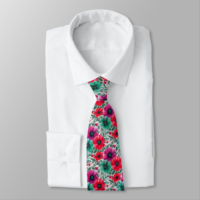  Floral rustic fashion retro pattern Neck Tie (Tied)