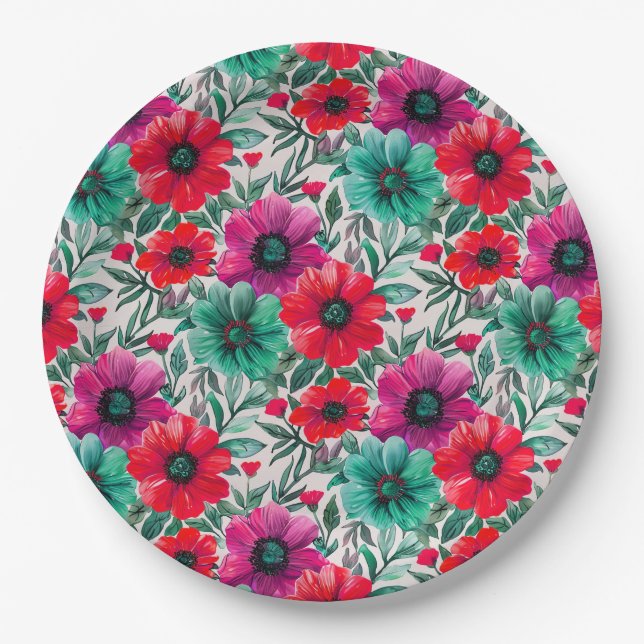  Floral rustic fashion retro pattern Paper Plates (Front)