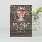 floral rustic fox let's celebrate birthday invitation (Standing Front)