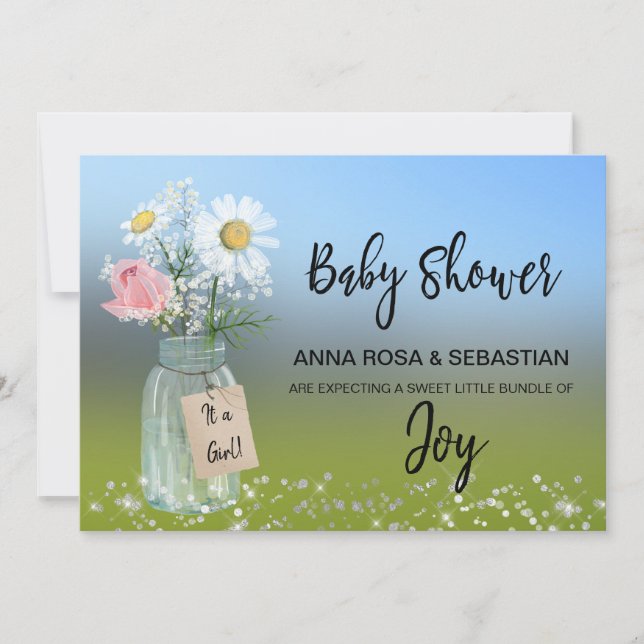 *~* Floral Rustic Gender Mason Jar Baby Shower  Invitation (Front)
