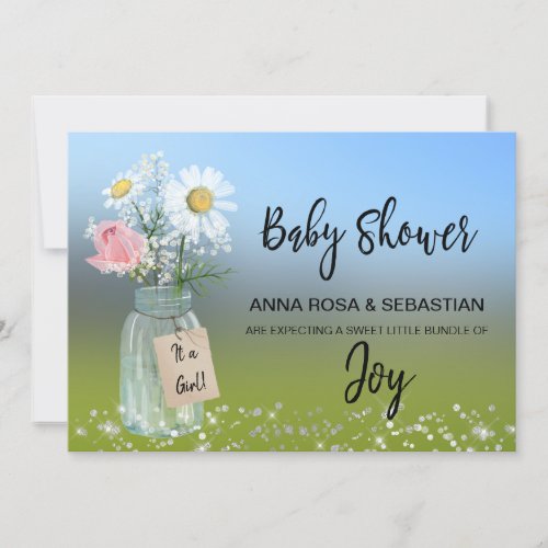  Floral Rustic Gender Mason Jar Baby Shower  Invitation