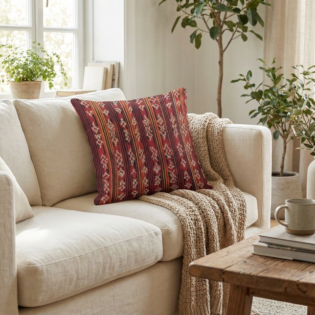 Floral rustic geometric botanical boho pattern throw pillow (Creator Uploaded)