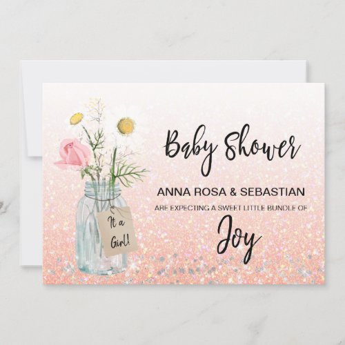  Floral Rustic Glitter Mason Jar Baby Shower  Invitation