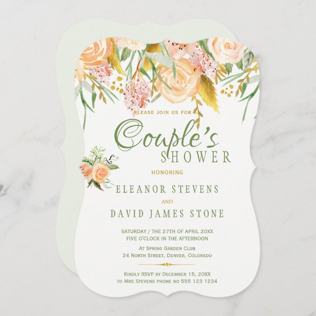 Floral rustic gold sage elegant couples shower invitation (Front/Back)