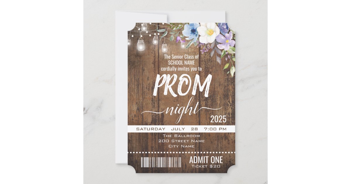 Floral Rustic Graduation Prom Night Ticket Invitation