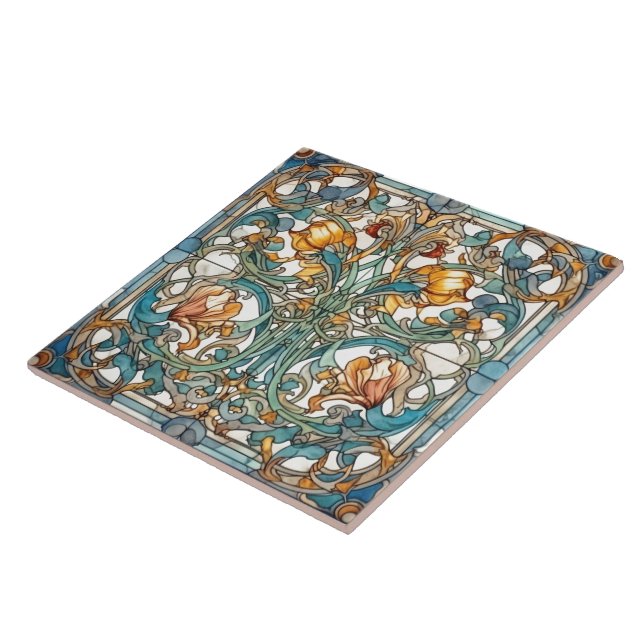 Floral Rustic Indigo Azulejo Tiles (Side)