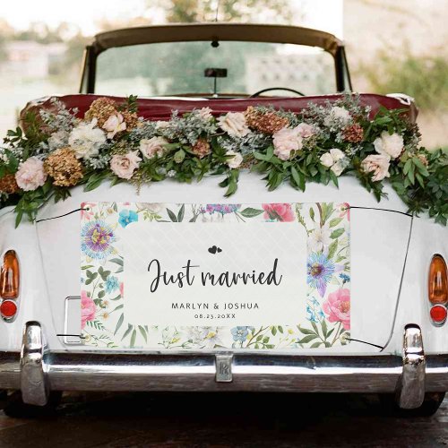 Floral Rustic Just Married Mr and Mrs Wedding Car Banner