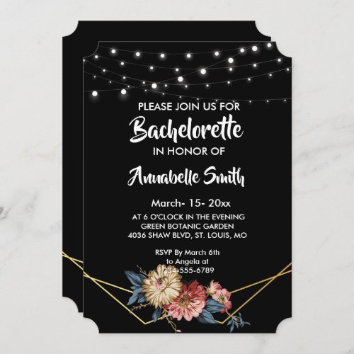 Floral Rustic Magnolia String Lights bachelor Invitation