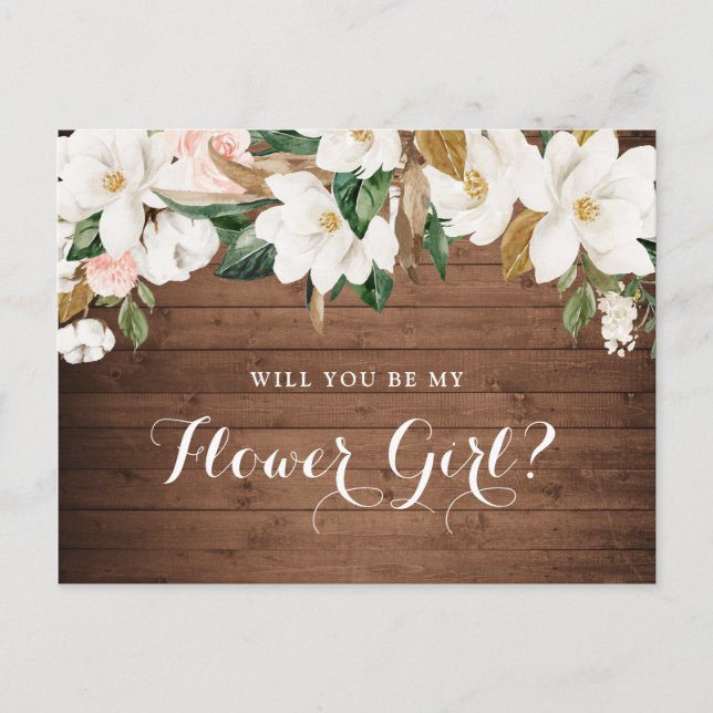 Floral Rustic Magnolia Wood Will You Be My Holiday Postcard (Front)