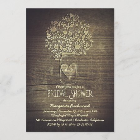 Floral Rustic Mason Jar Barn Bridal Shower Invitation