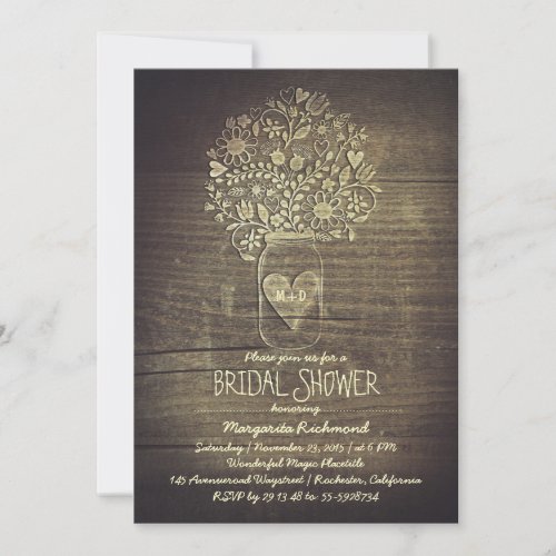 country rustic mason jar floral bridal shower personalized announcements