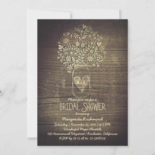 Floral Rustic Mason Jar Barn Bridal Shower Invitation (Front)