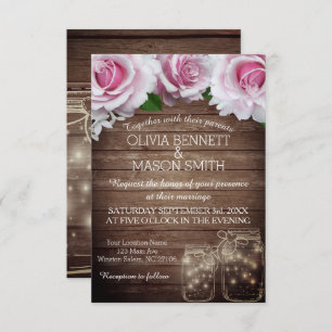 Floral Rustic Mason Jar Lights Wedding Invitation