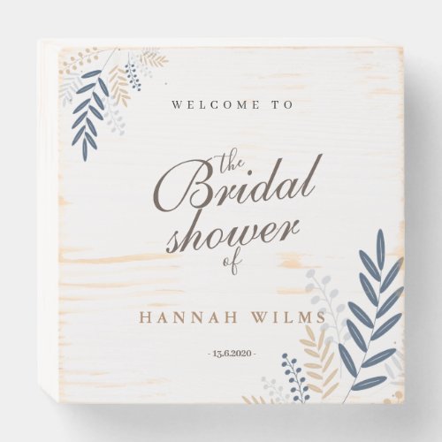 Floral Rustic Navy Blue Gold Bridal Shower Welcome Wooden Box Sign