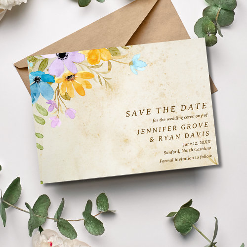 Floral Rustic Outdoor Wedding Photo Save The Date