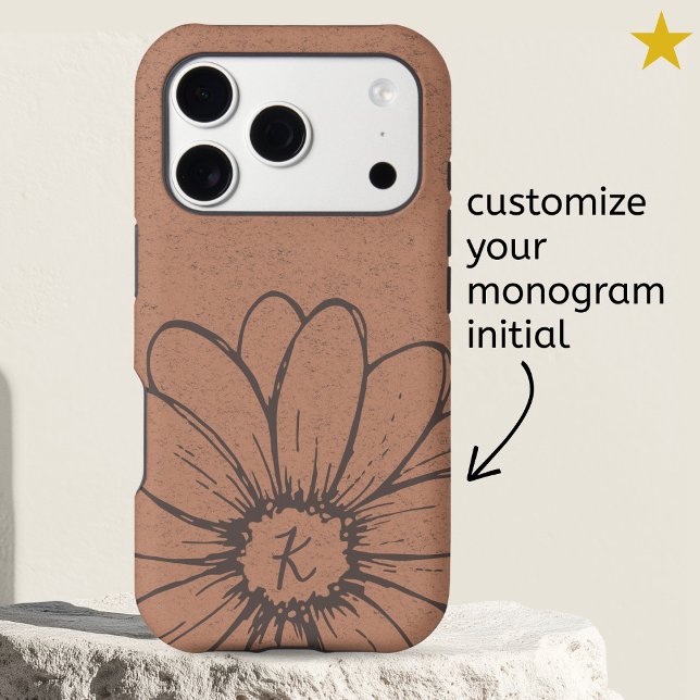 Floral Rustic Pink Daisy Flower Drawing Monogram  Case-Mate iPhone Case (Creator Uploaded)