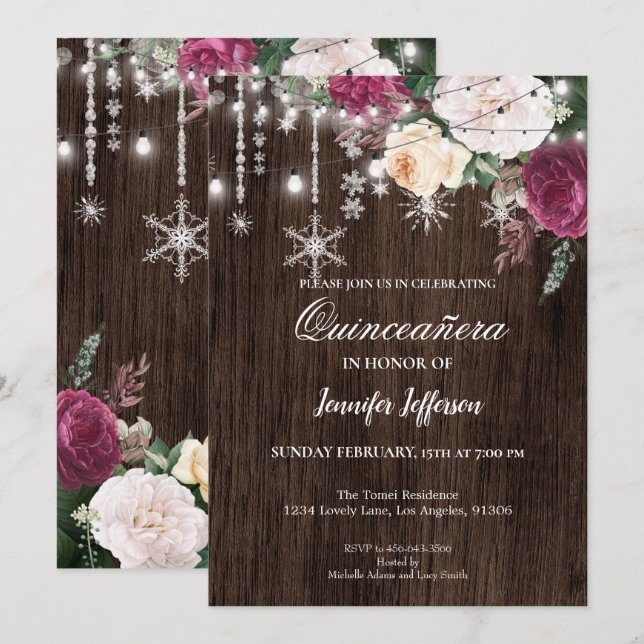 Floral Rustic Quinceanera Invitation (Front/Back)