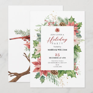 Floral Rustic Red and green holiday Invitation
