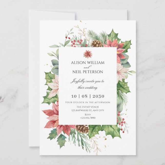 Floral Rustic Red and green wedding Invitation (Front)