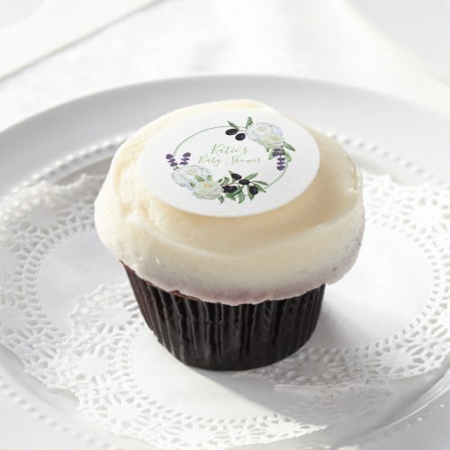 Floral Rustic Romantic Wreath Cupcake Baby Shower Edible Frosting Rounds
