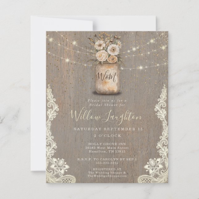 Floral Rustic String Light Bridal Shower Invite (Front)