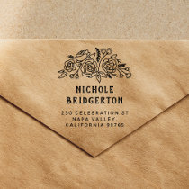Floral Rustic Style Return Address Wooden Rubber Stamp