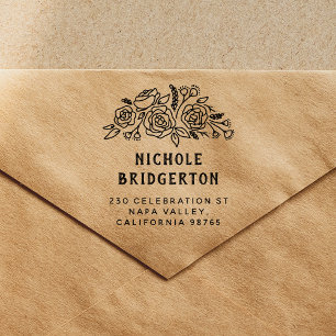 Floral Rustic Style Return Address Wooden Rubber Stamp
