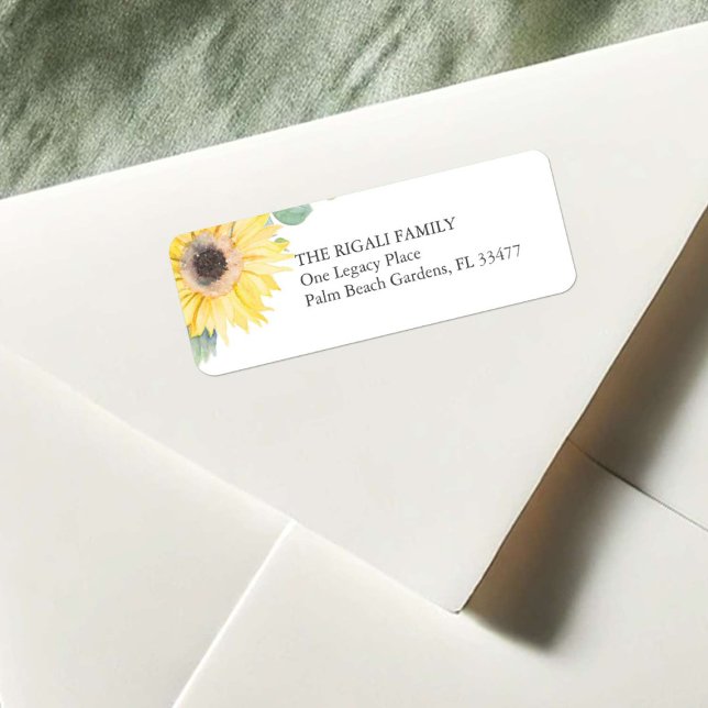 Floral Rustic Sunflower Country Barn Address Label (Sunflower & eucalyptus return address labels watercolor art by Victoria Grigaliunas of VG Invites)