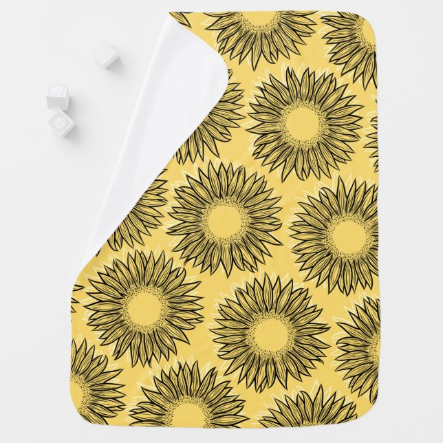 Floral Rustic Sunflower Hand Drawn Baby Blanket (In Situ)