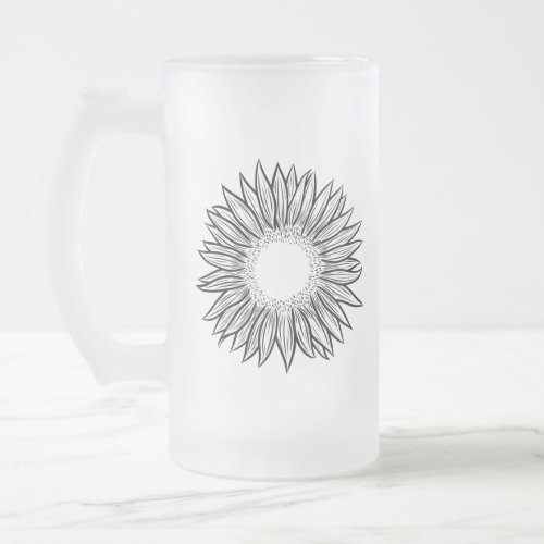 Floral Rustic Sunflower Hand Drawn Frosted Glass Beer Mug