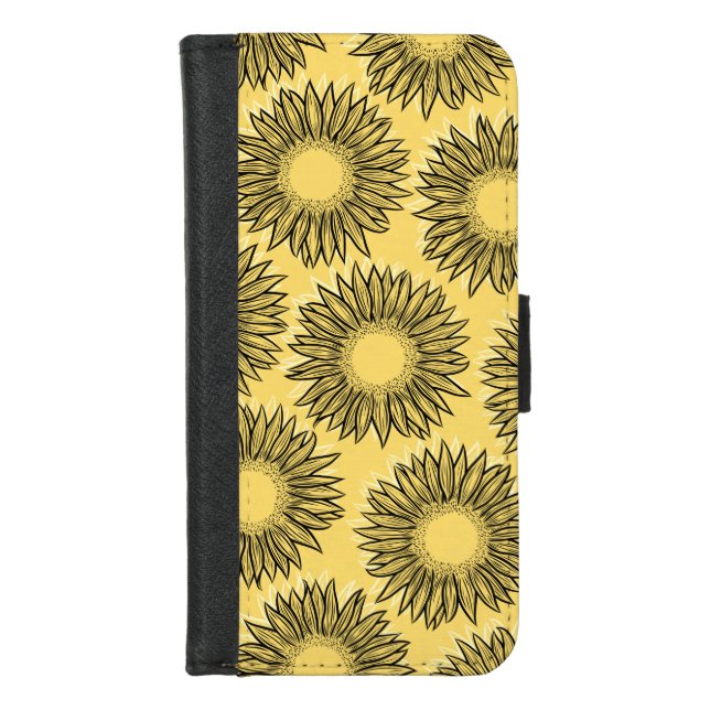 Floral Rustic Sunflower Hand Drawn iPhone Wallet Case (Front)